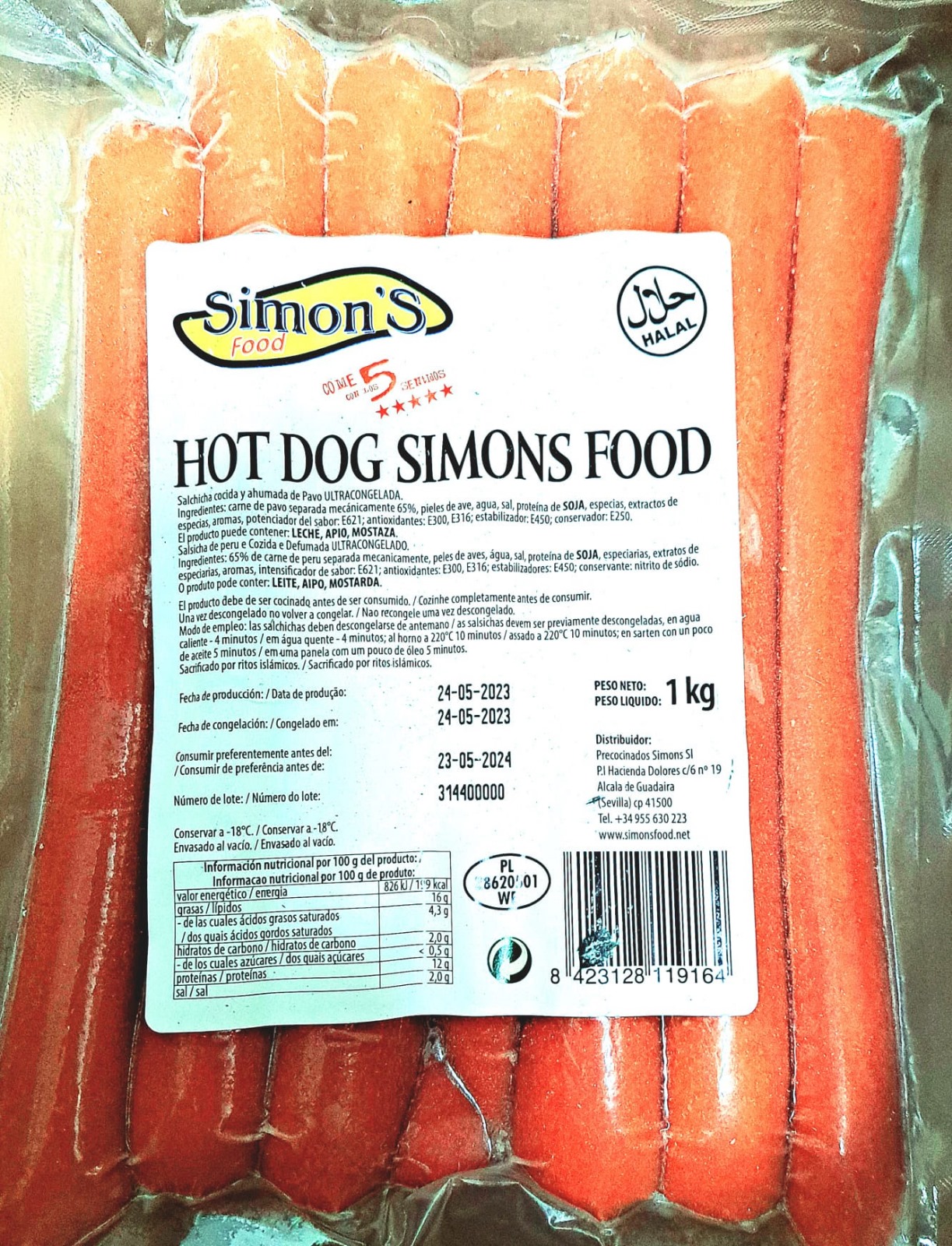 SALCHICHA HOT DOG HALAL "SIMON" 6X1KG