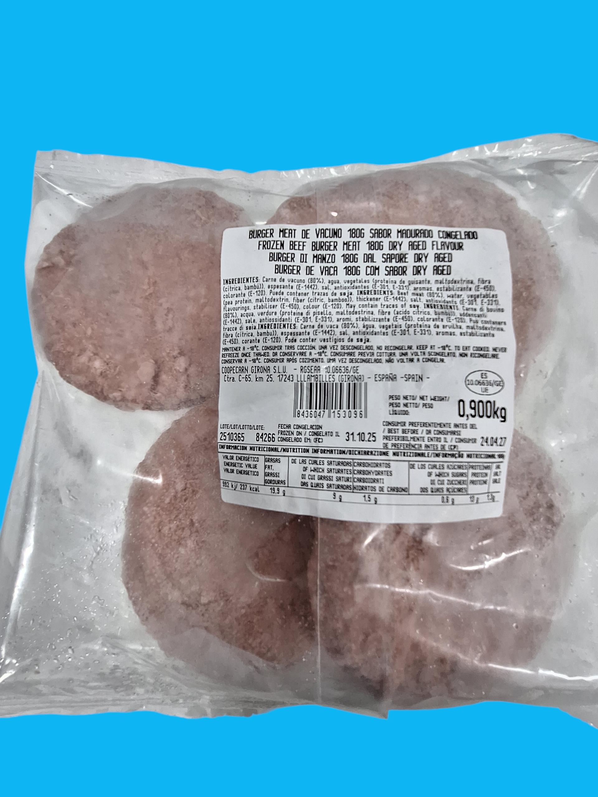 BURGUER MEAT VACUNO "COOPECARN" 4X0.9 (5X180GR)